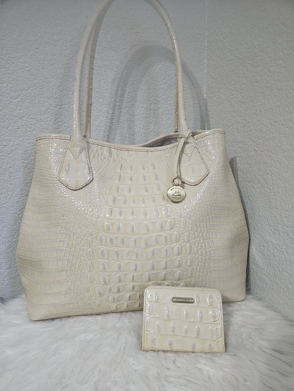 Brahmin Cream Croc-Embossed Tote and Wallet Set